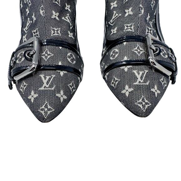 Louis Vuitton Gray Canvas Logo Ankle Boots with Buckles and Pointed Toes EU 39.5 - Picture 4 of 13